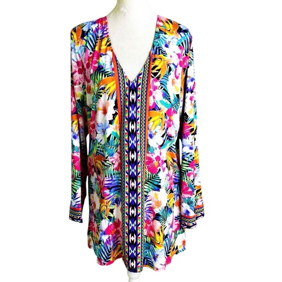 La Blanca Stretch Knit Floral Swim Cover Up Tunic Size L - Picture 1 of 8